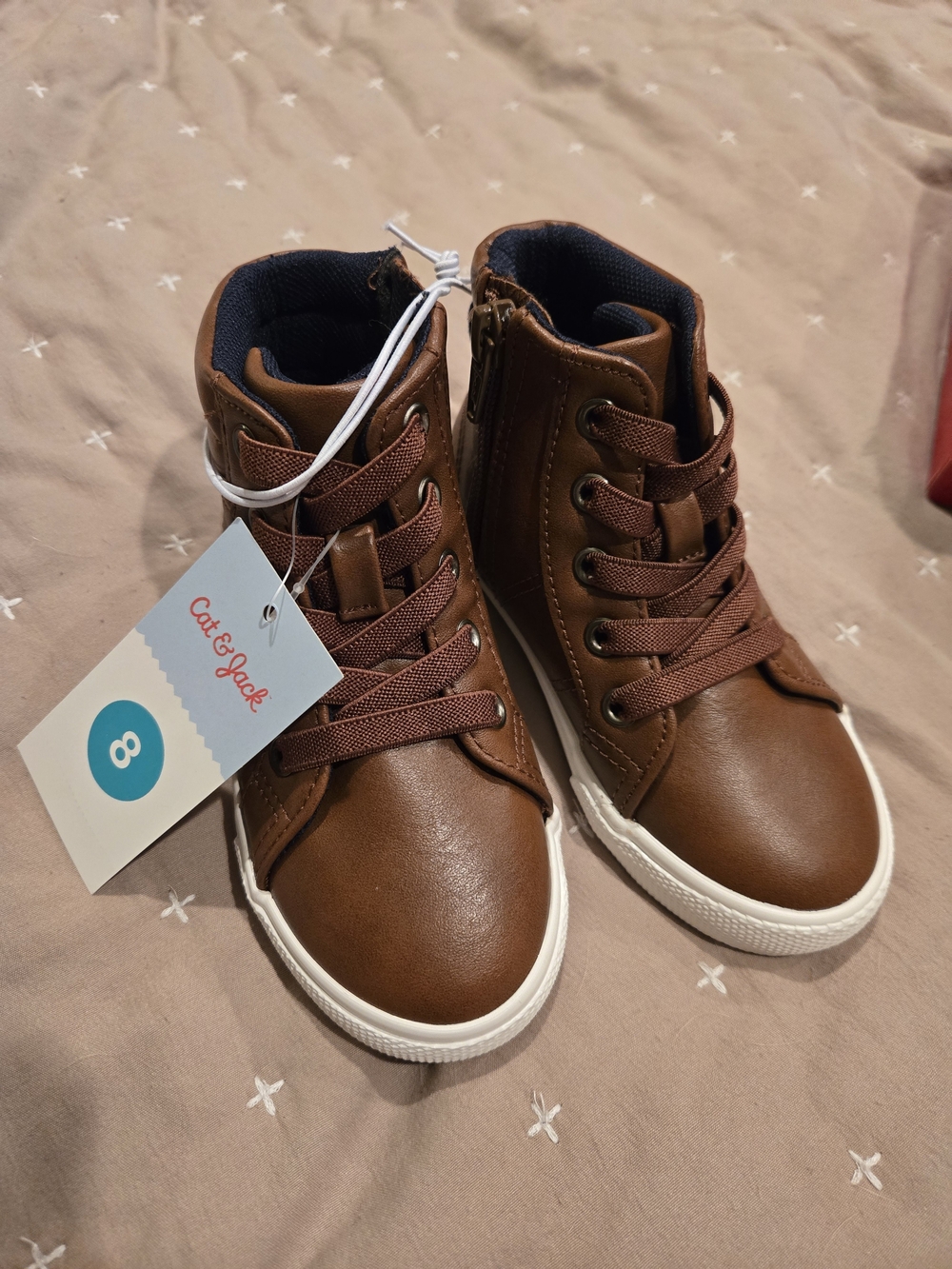Cat & Jack Rylan Cognac High-Top Kids Sneakers with Side Zipper, 8